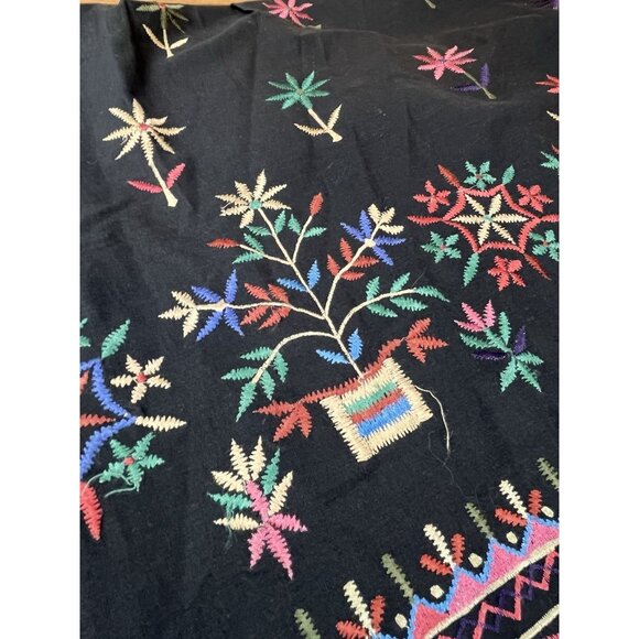 Vtg Embroidered Boho Maxi‎ Skirt Black Sz Small Tie Waist Liz Wear - Picture 8 of 14